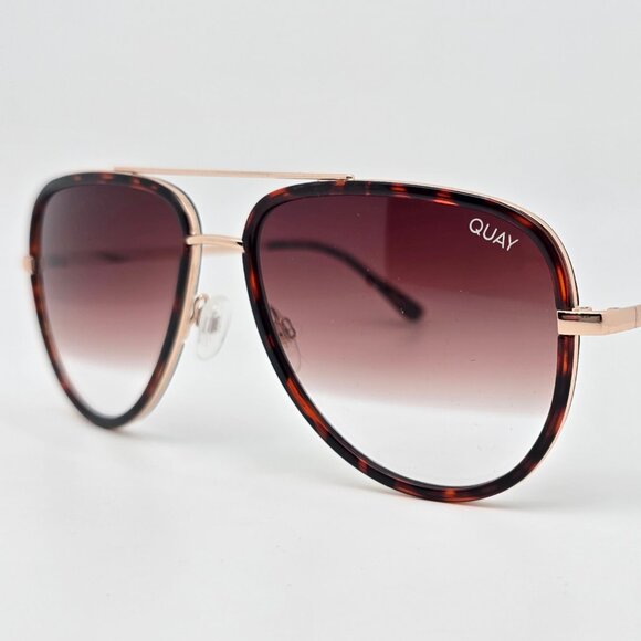 Quay Australia All In Tortoise Gold Frame Brown Fade Lens Aviator Sunglasses - Picture 1 of 16
